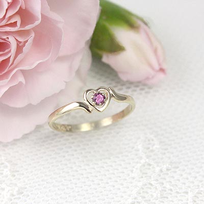 Precious 10k Yellow Gold Promise Ring - Pink CZ Heart & White Topaz Side Stones - View #4